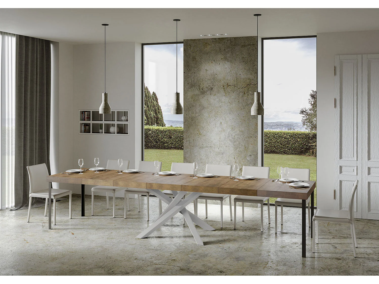 Table extensible 90x120/380 cm Volantis Premium noyer structure blanc