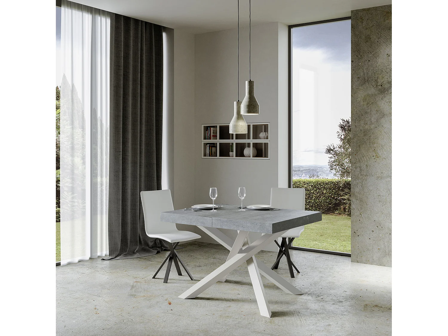 Ausziehtisch 90x120/380 cm Volantis Premium Zementweißes Gestell