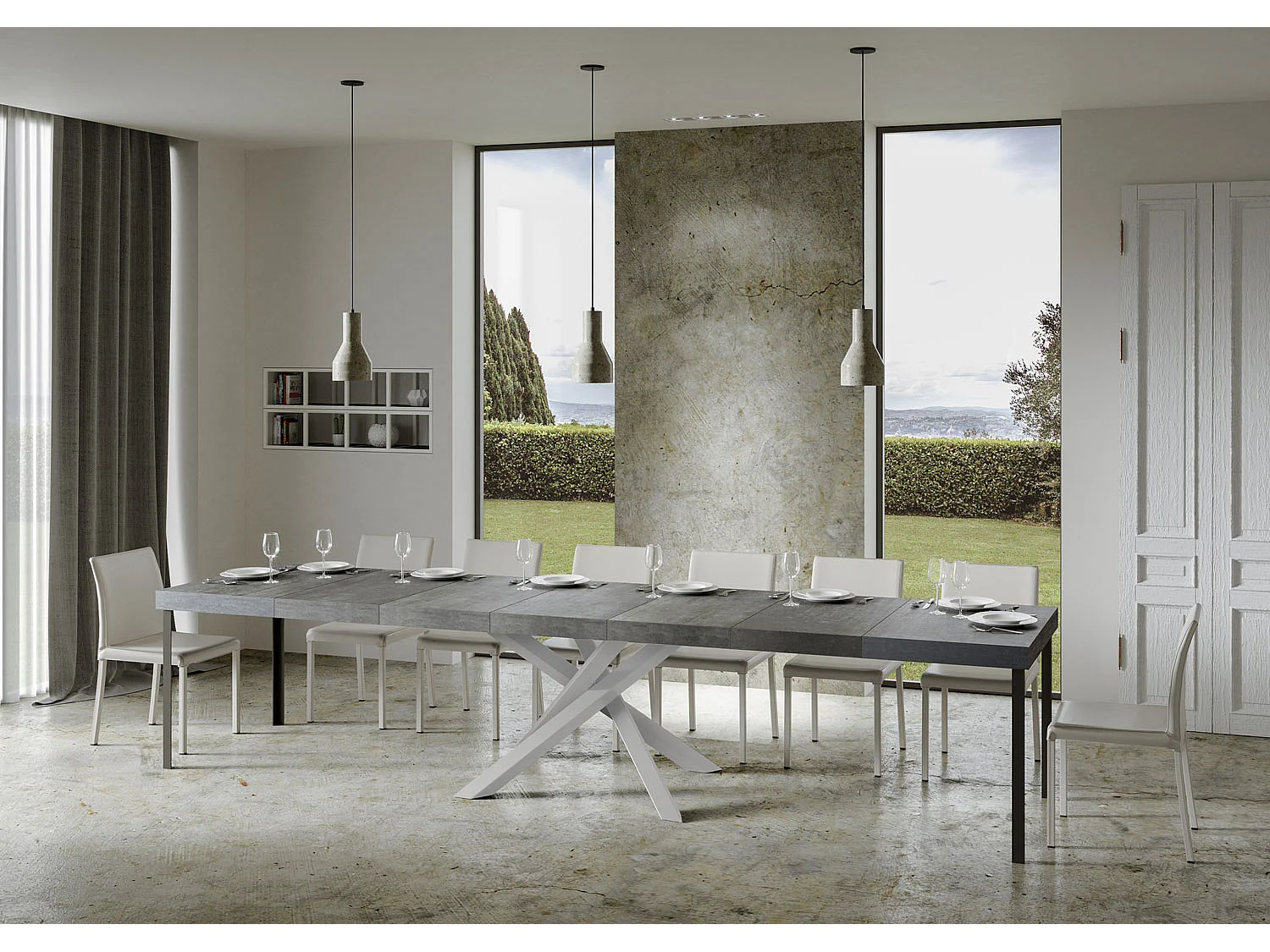 Ausziehtisch 90x120/380 cm Volantis Premium Zementweißes Gestell