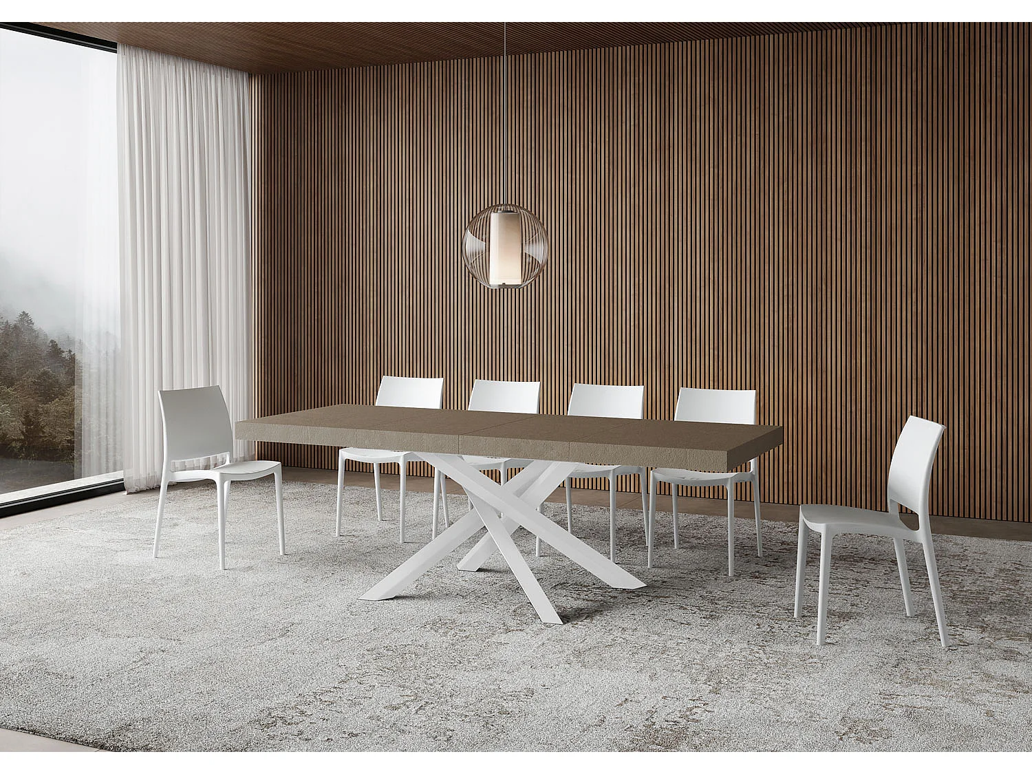 Ausziehtisch 90x120/380 cm Volantis Premium taubengrau weißes Gestell
