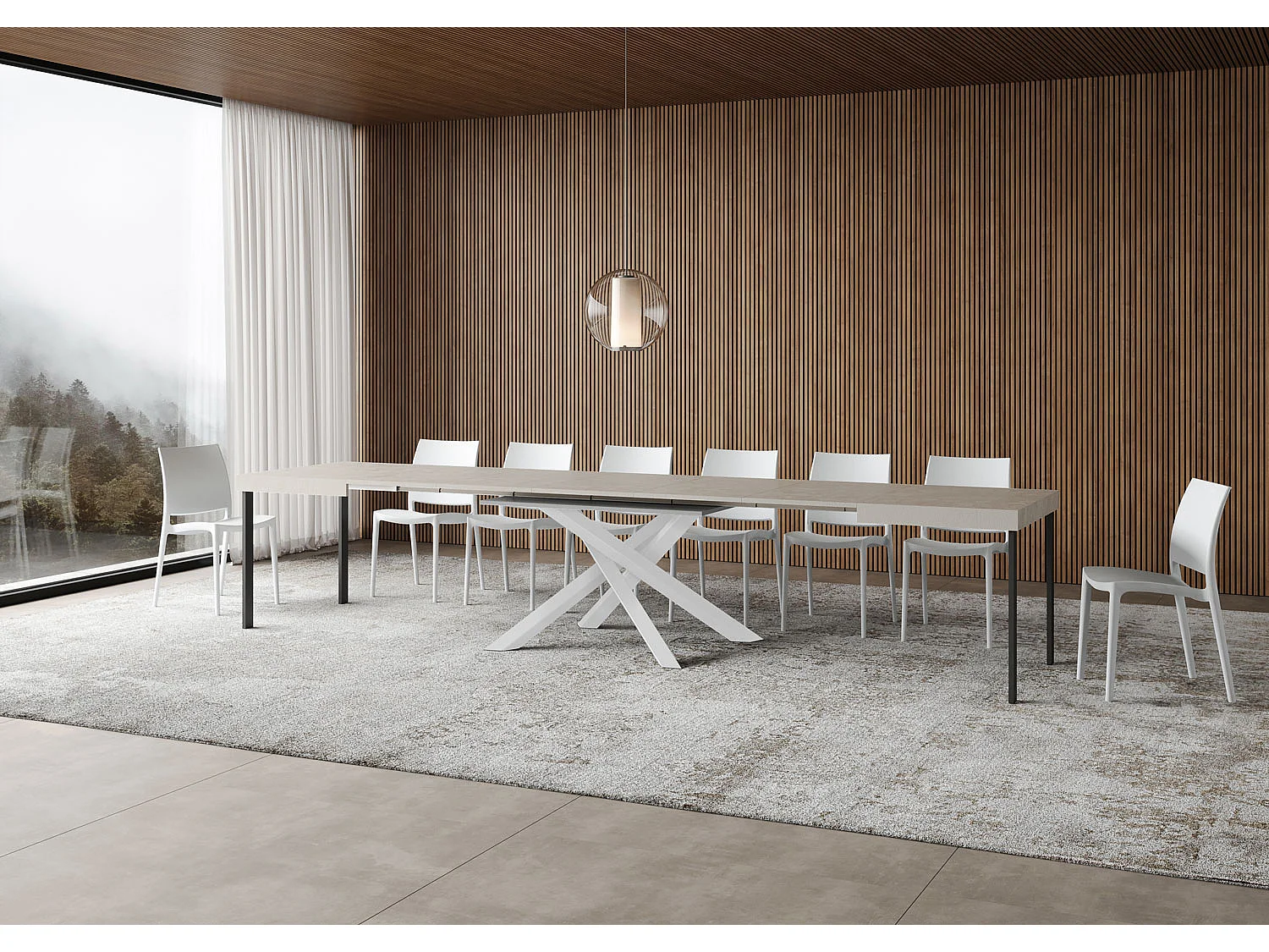 Ausziehbarer Tisch 90x120/380 cm, Gestell Volantis kaschmirweiß