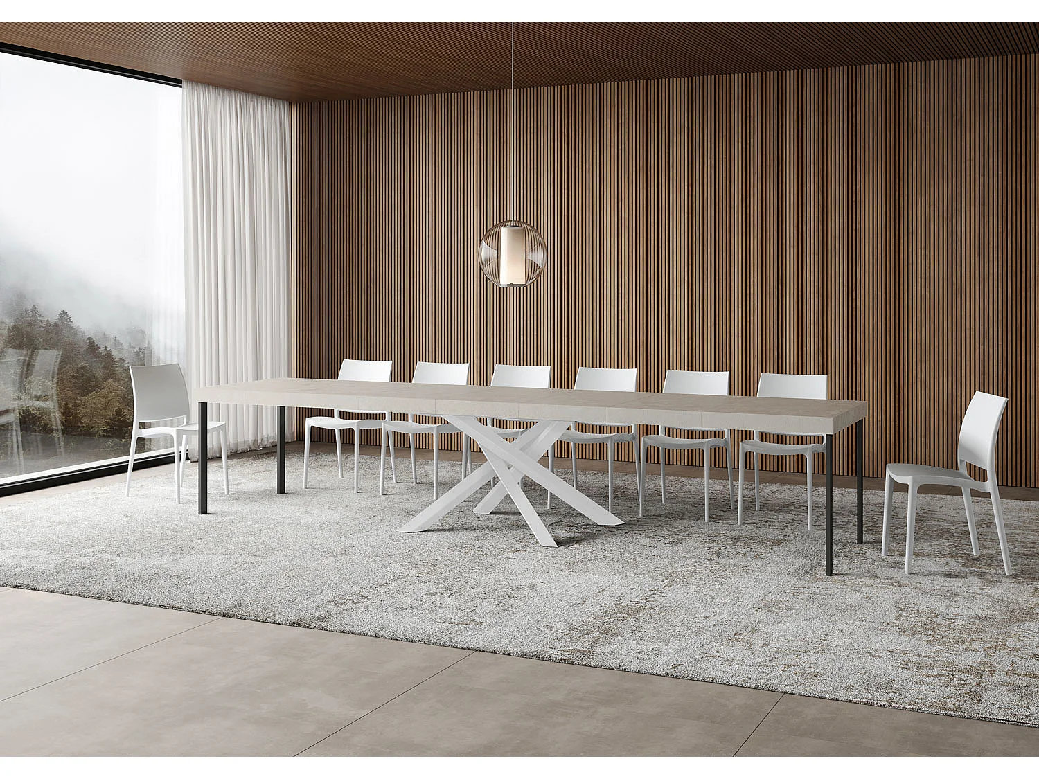 Ausziehbarer Tisch 90x120/380 cm Volantis Premium Kaschmirweißer Rahmen