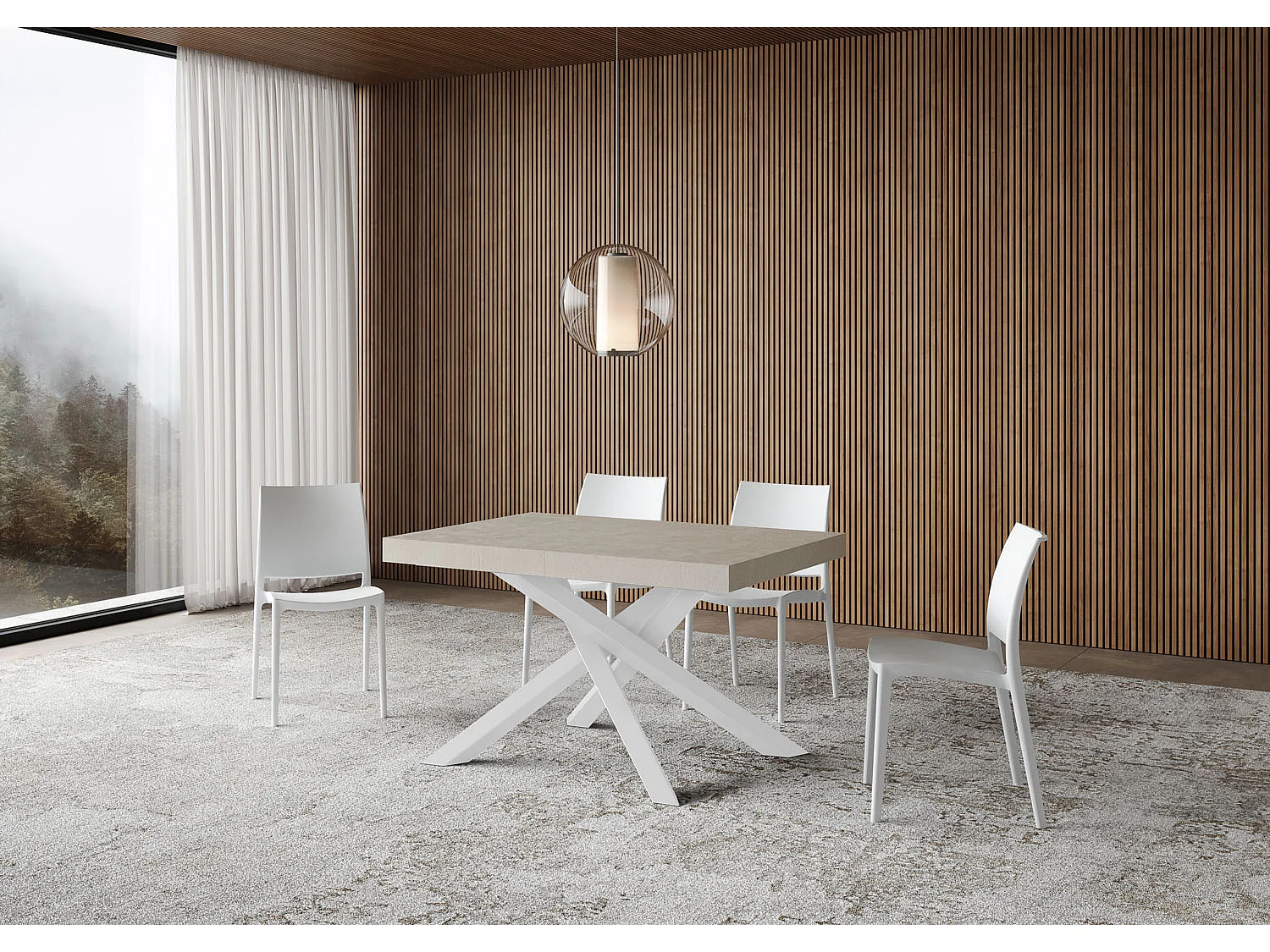 Ausziehbarer Tisch 90x120/380 cm Volantis Premium Kaschmirweißer Rahmen