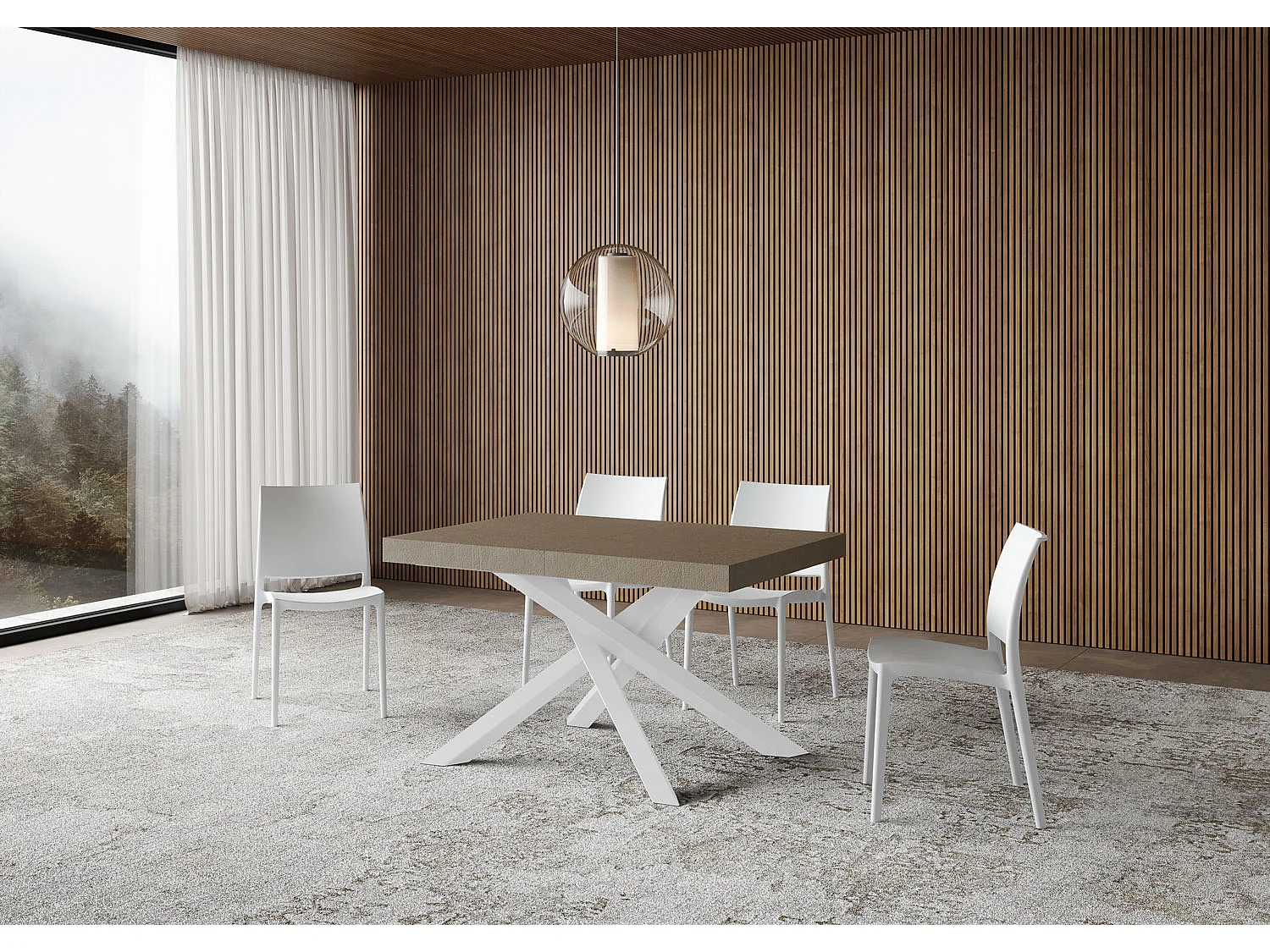 Ausziehbarer Tisch 90x120/380 cm Volantis taubengrau weißes Gestell