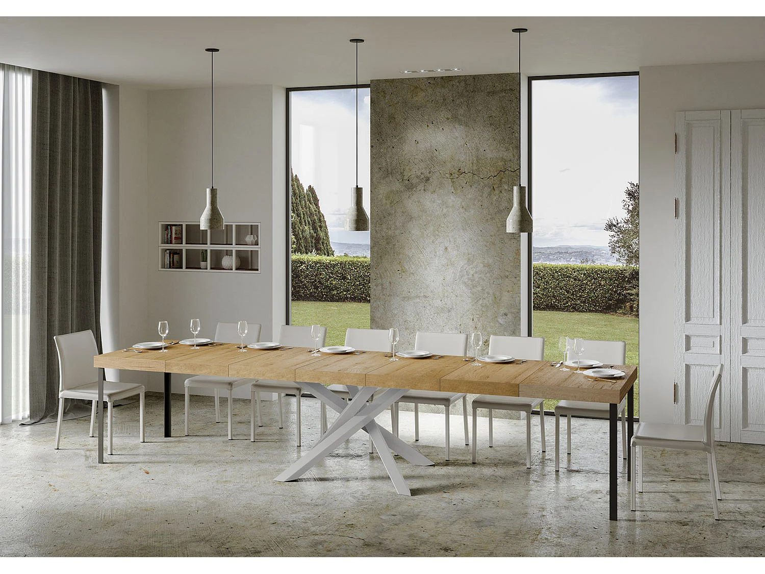 Udtræksbord 90x120/380 cm Volantis Premium natureg hvidt stel
