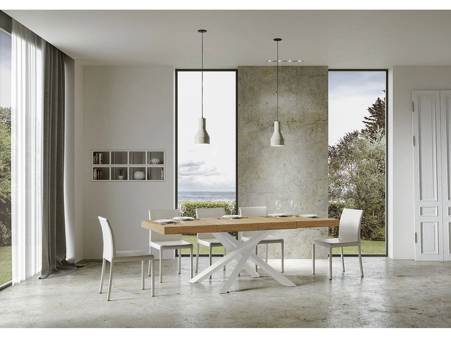 Udtræksbord 90x120/380 cm Volantis Premium natureg hvidt stel
