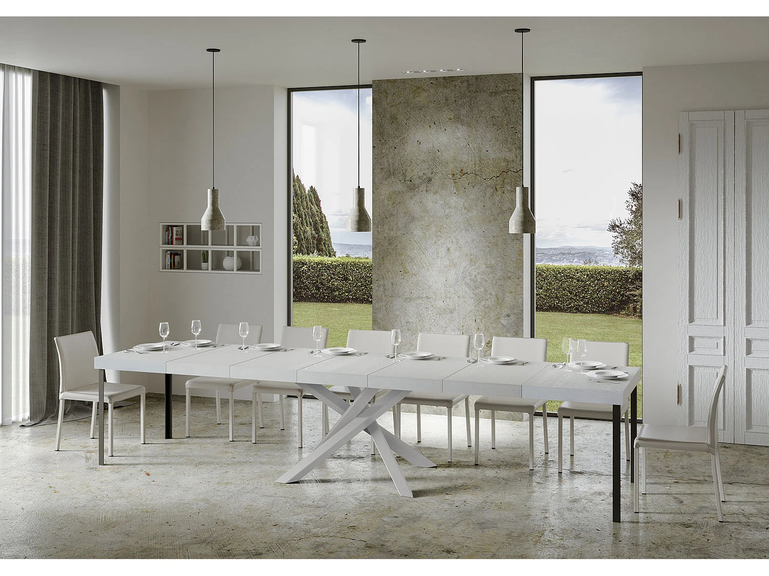 Udtræksbord 90x120/380 cm Volantis Premium hvid ask hvidt stel