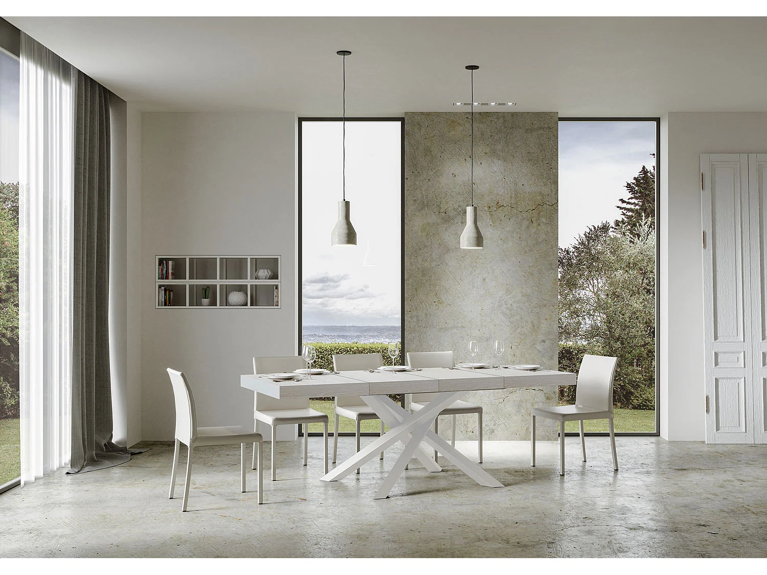 Udtræksbord 90x120/380 cm Volantis Premium hvid ask hvidt stel