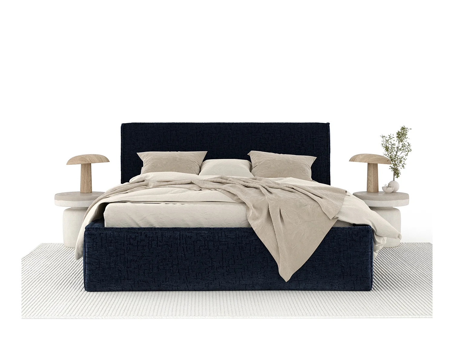 Gestoffeerd bed met hoofdbord - 140x200 cm - marineblauw - LOUNGE