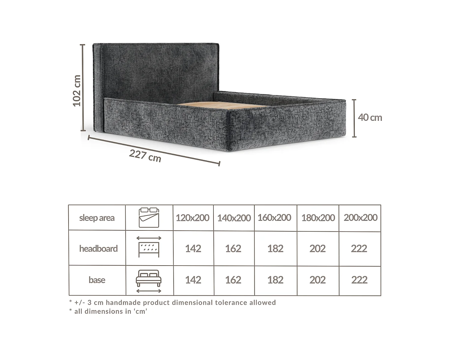 Gestoffeerd bed met hoofdbord - 160x200 cm - blauw - LOUNGE