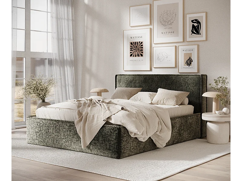 Polsterbett Lounge - 140 x 200 cm - Chenille-Stoff - olivenfarbe