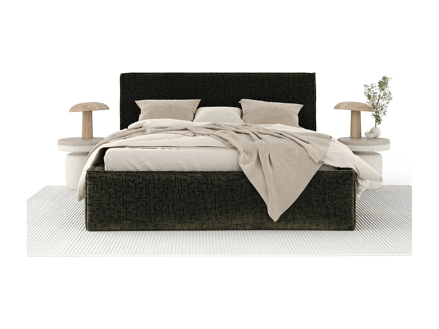 Polsterbett Lounge - 140 x 200 cm - Chenille-Stoff - olivenfarbe