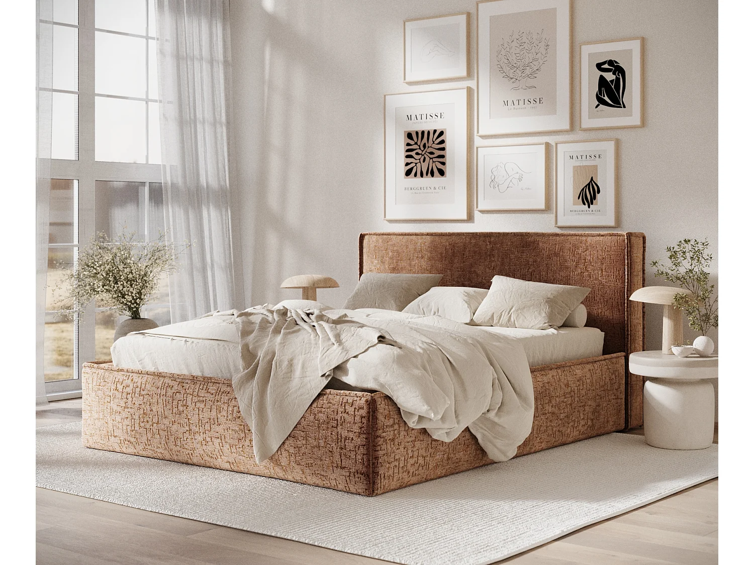 Gestoffeerd bed met hoofdbord - 180x200 cm - koper - LOUNGE
