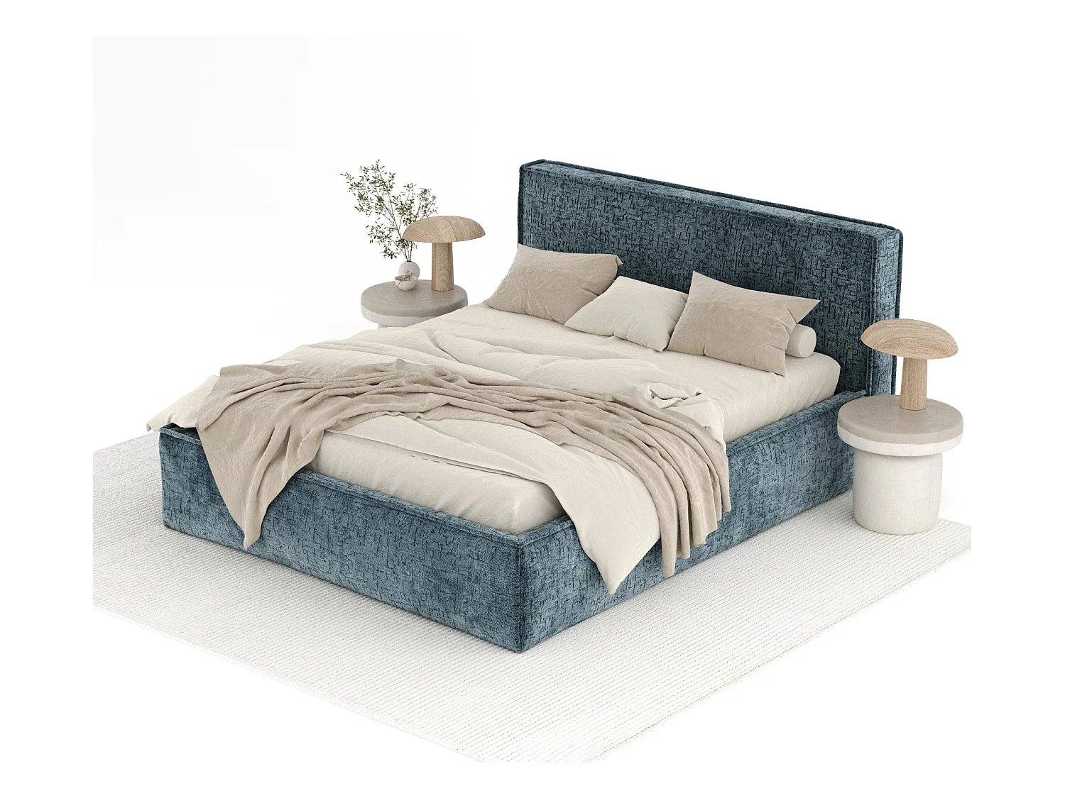 Polsterbett Lounge - 160 x 200 cm - Chenille-Stoff - blau
