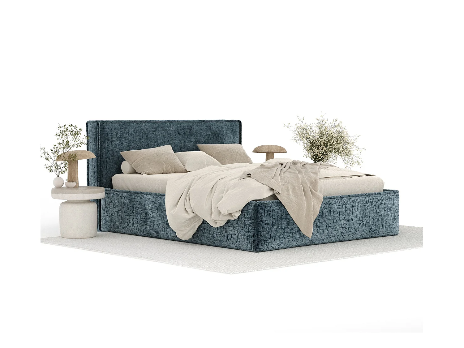 Polsterbett Lounge - 160 x 200 cm - Chenille-Stoff - blau