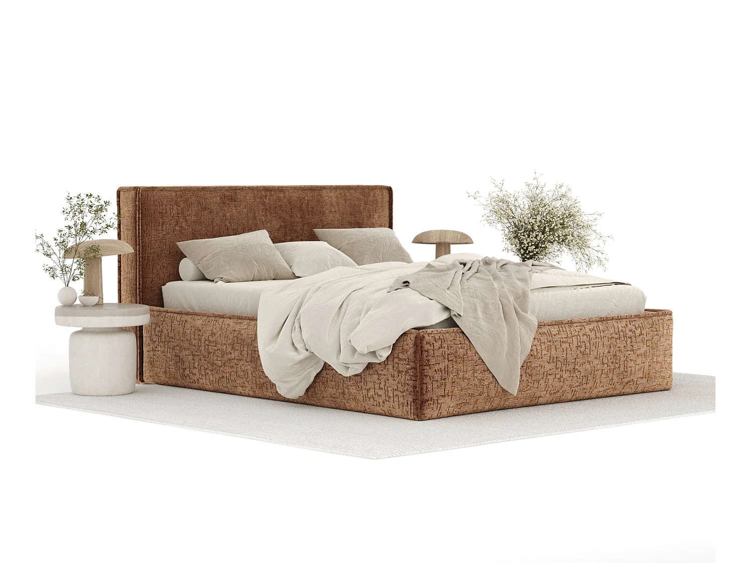 Gestoffeerd bed met hoofdbord - 140x200 cm - koper - LOUNGE