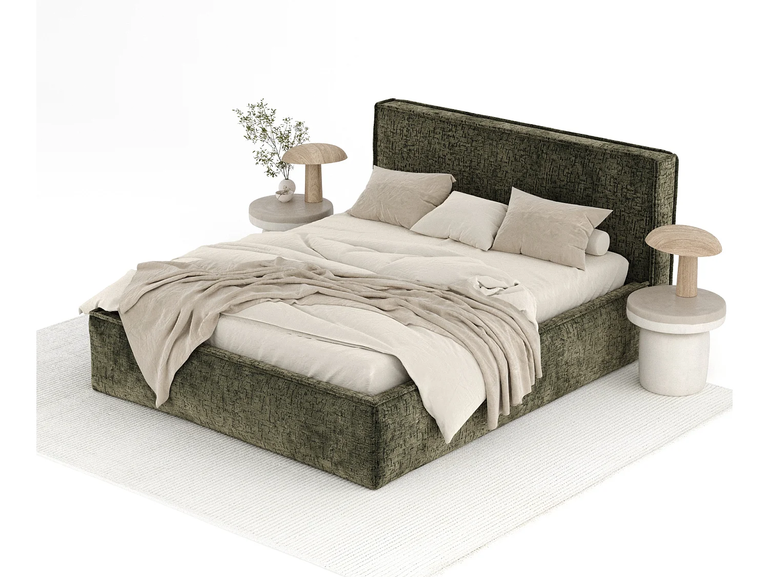 Polsterbett Lounge - 200 x 200 cm - Chenille-Stoff - olivenfarbe