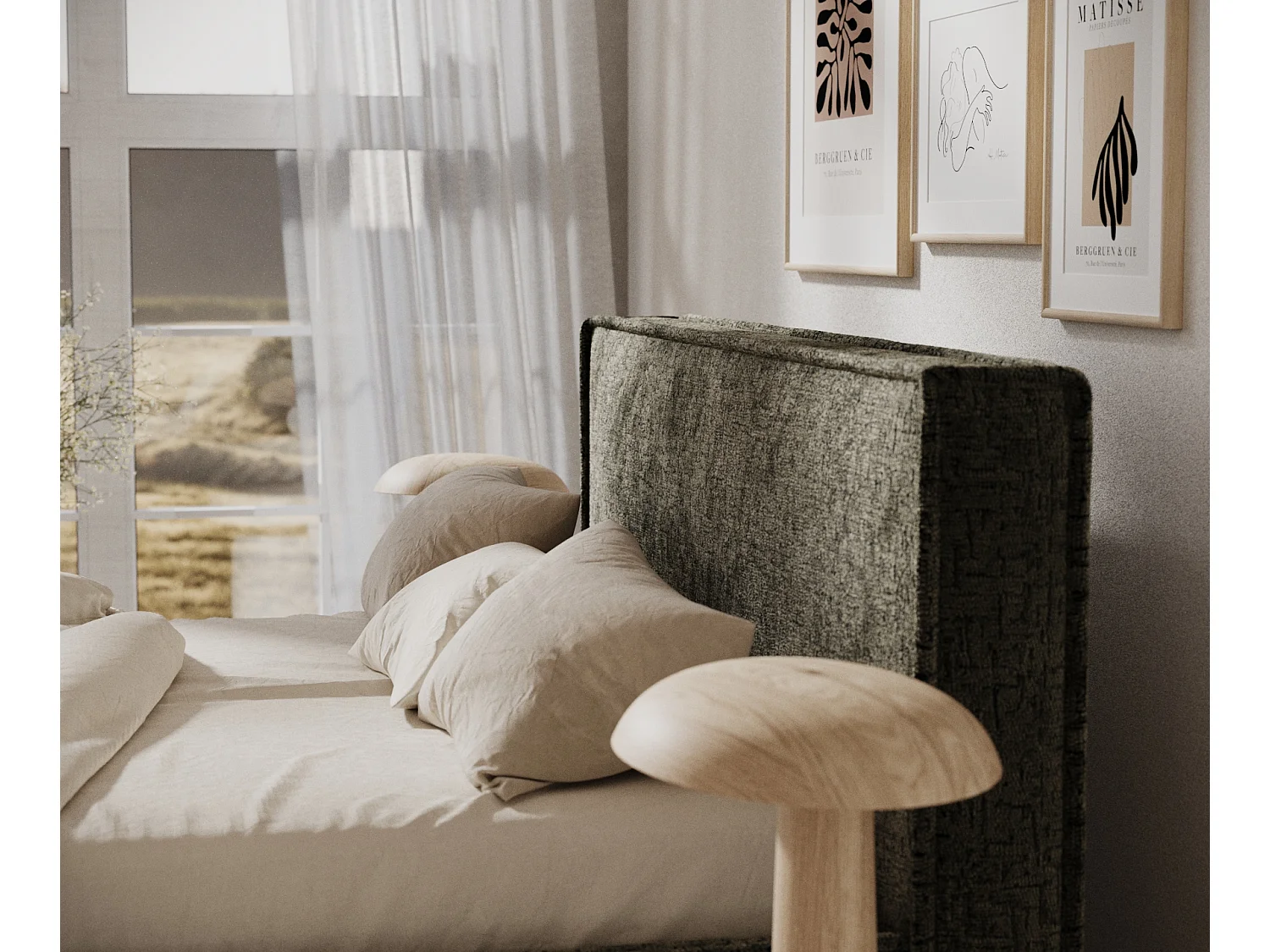 Polsterbett Lounge - 200 x 200 cm - Chenille-Stoff - olivenfarbe