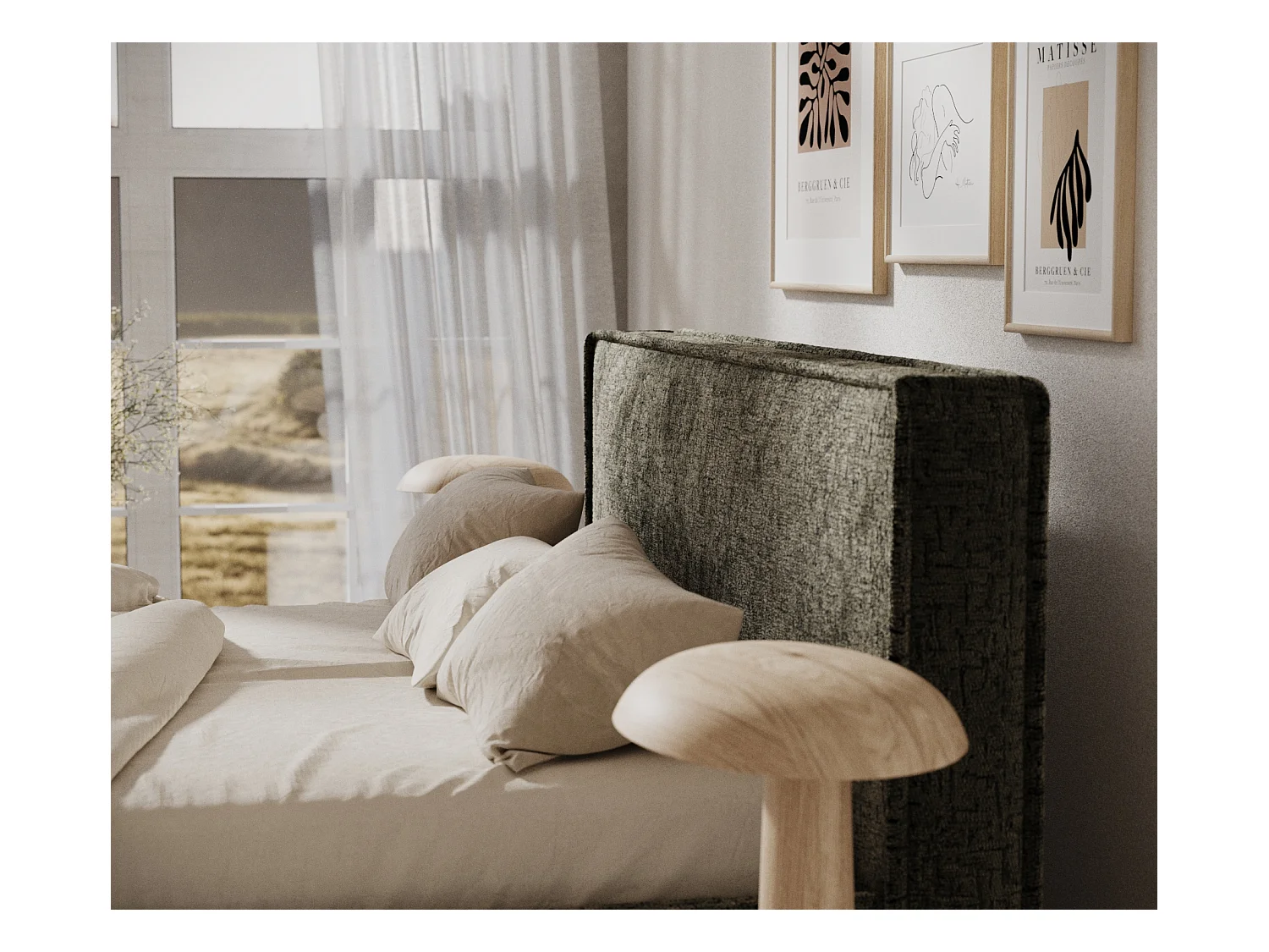 Polsterbett Lounge - 200 x 200 cm - Chenille-Stoff - olivenfarbe