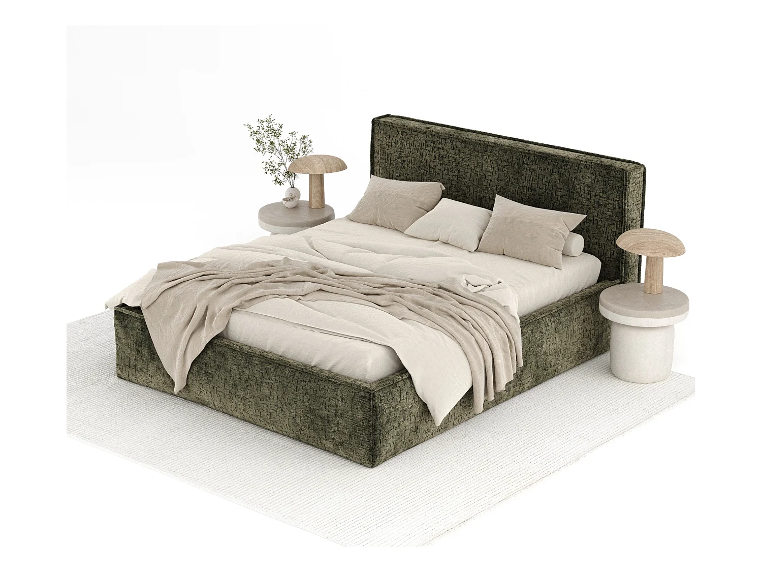 Polsterbett Lounge - 200 x 200 cm - Chenille-Stoff - olivenfarbe