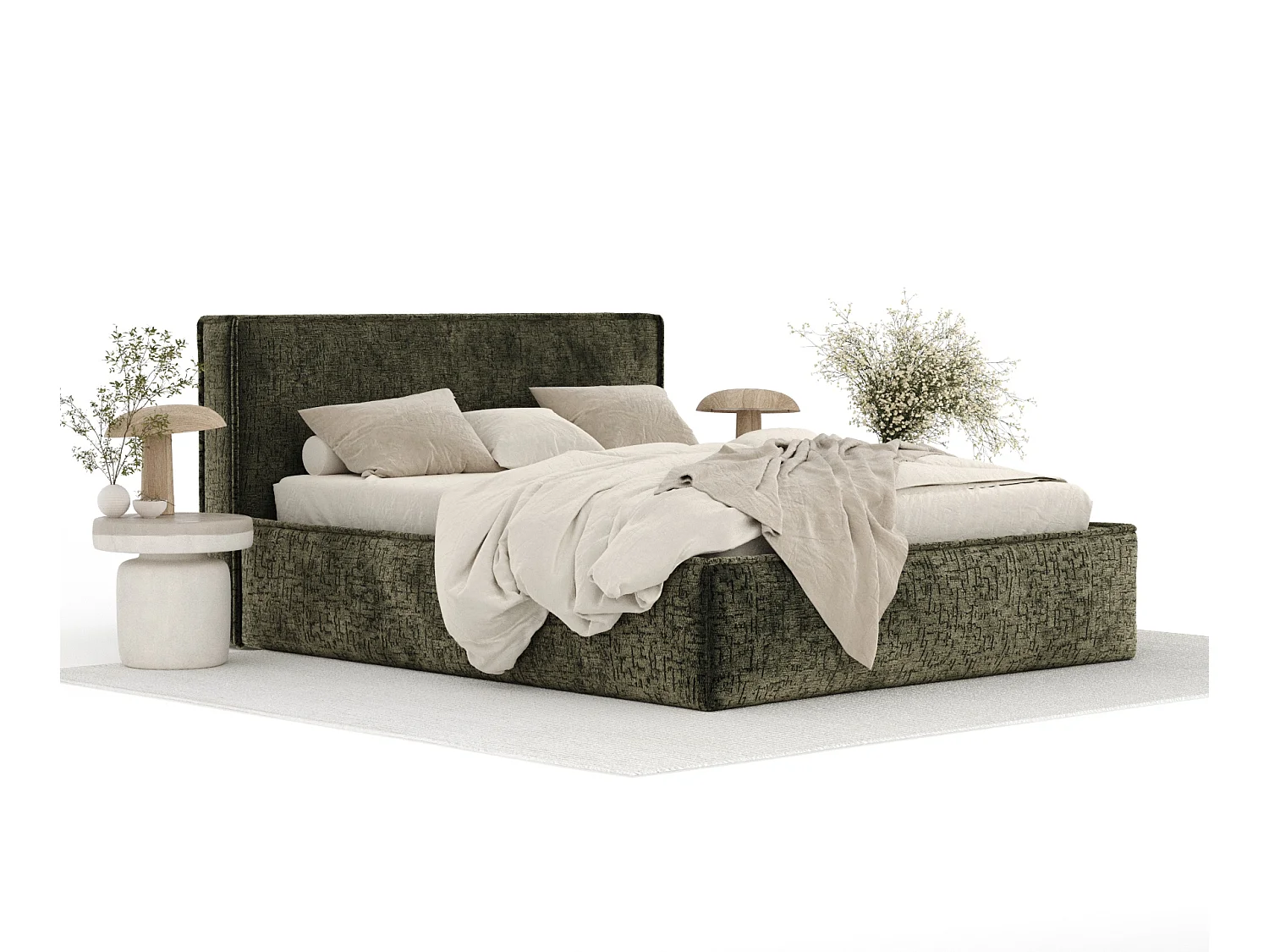 Gestoffeerd bed met hoofdbord - 200x200 cm - olijfgroen - LOUNGE