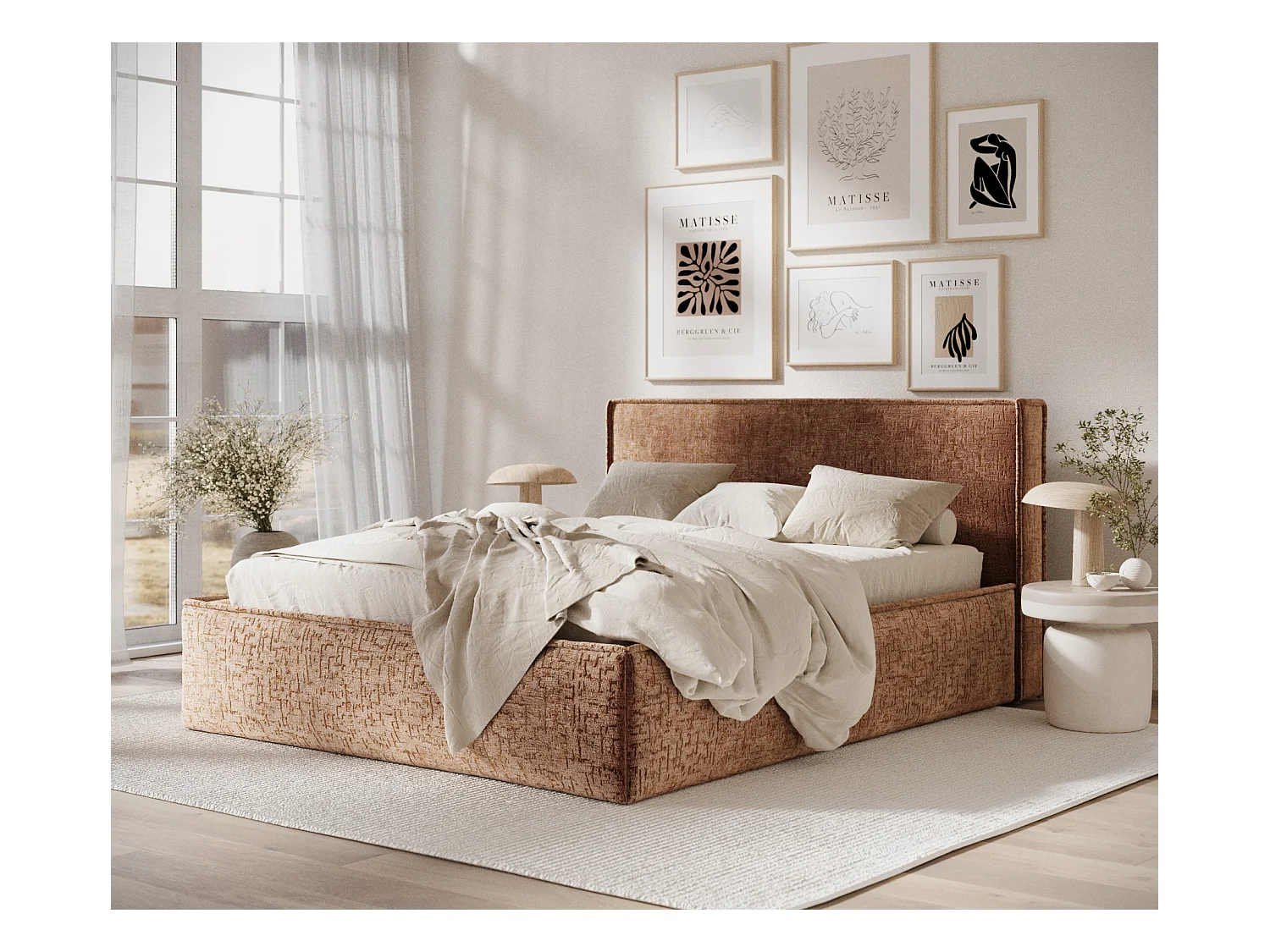 Lit coffre Lounge - 200 x 200 cm - chenille - couleur cuivre