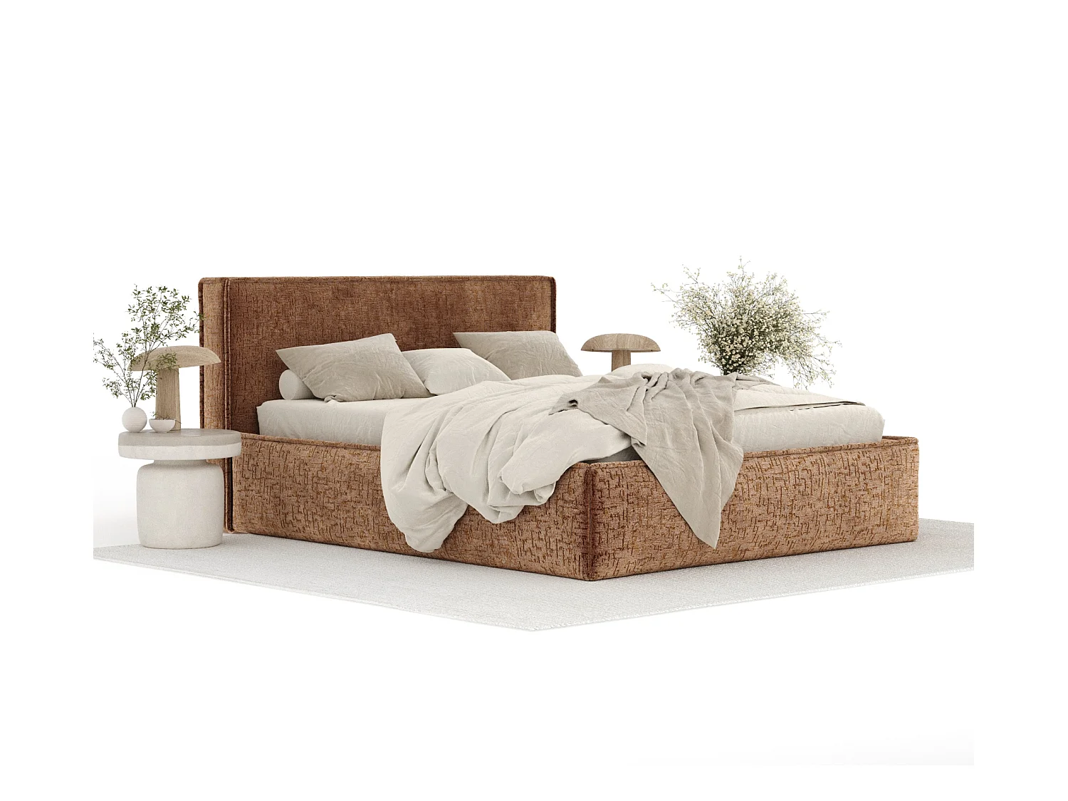 Polsterbett Lounge - 200 x 200 cm - Chenille-Stoff - kupferfarbe