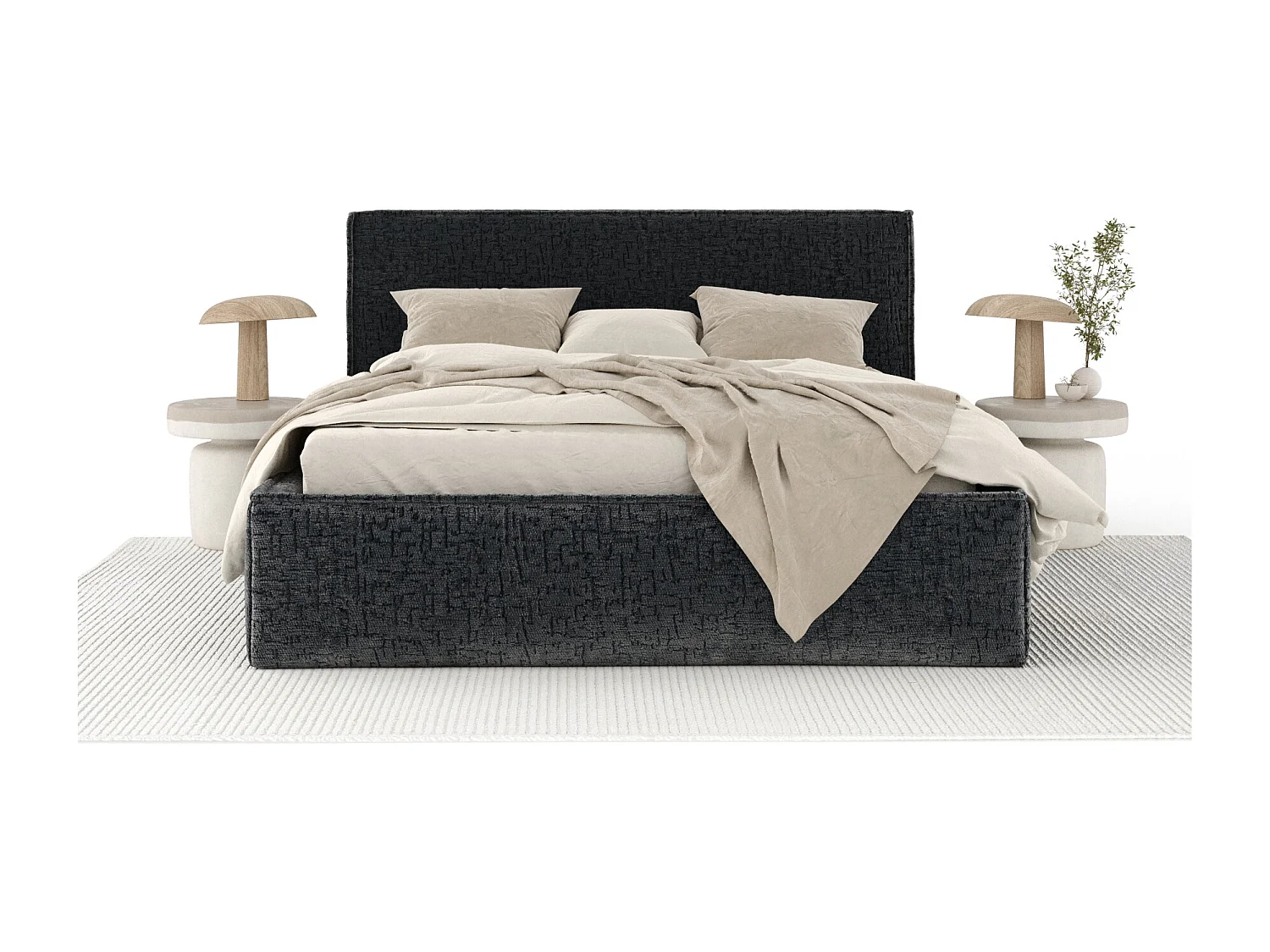 Lit coffre Lounge - 140 x 200 cm - chenille - anthracite