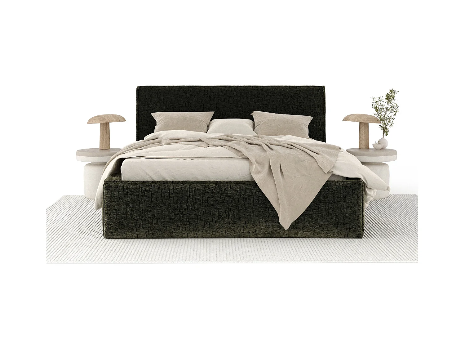 Polsterbett Lounge - 160 x 200 cm - Chenille-Stoff - olivenfarbe