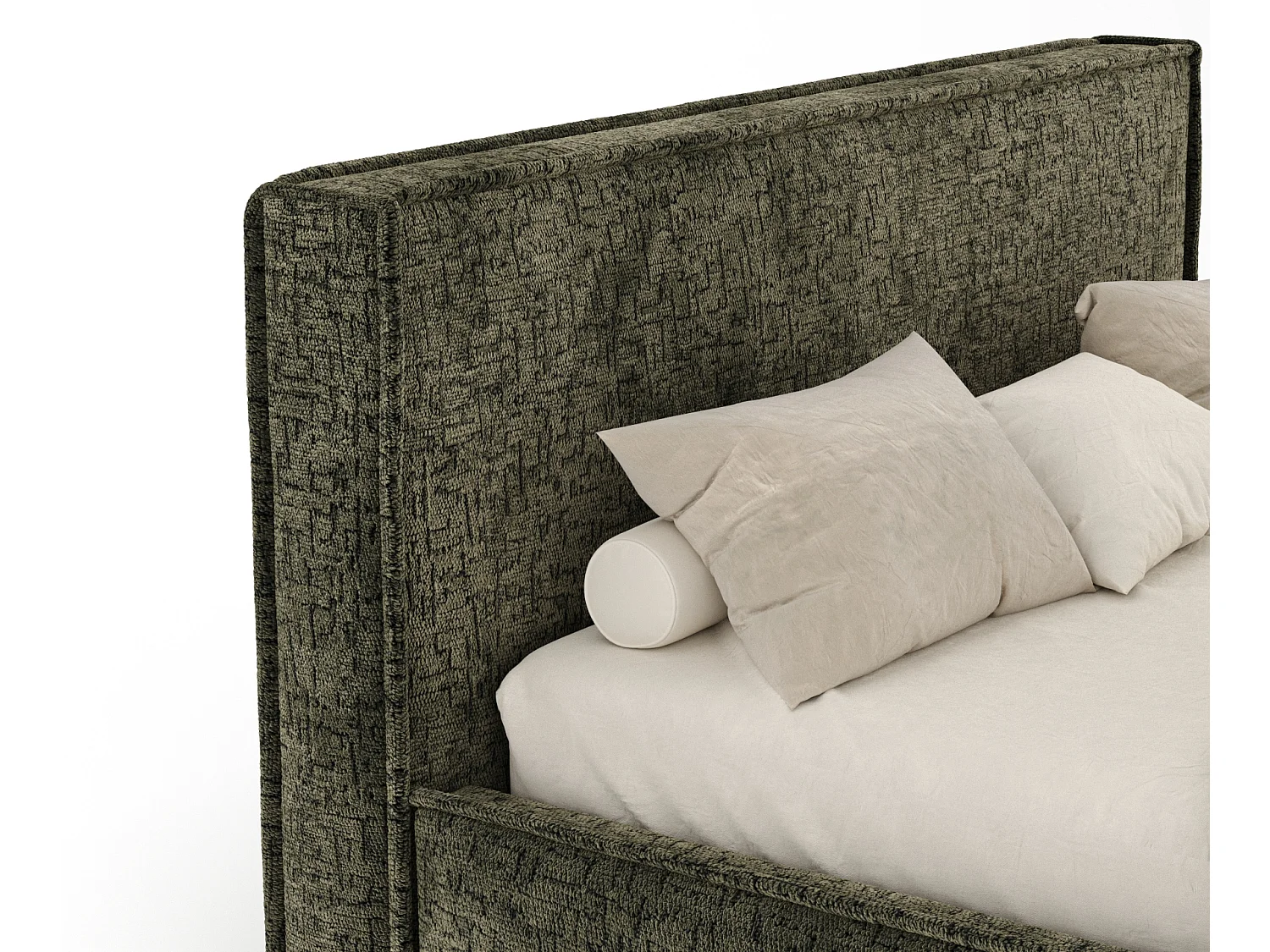 Gestoffeerd bed met hoofdbord - 160x200 cm - olijfgroen - LOUNGE