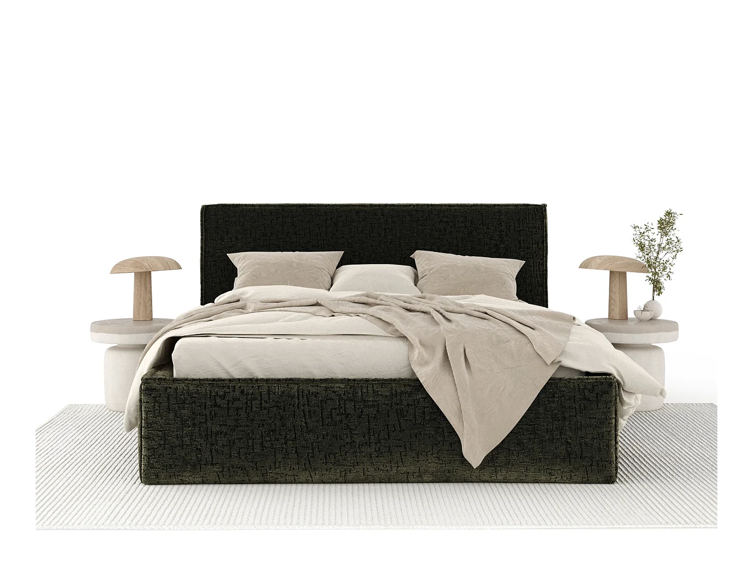 Gestoffeerd bed met hoofdbord - 160x200 cm - olijfgroen - LOUNGE
