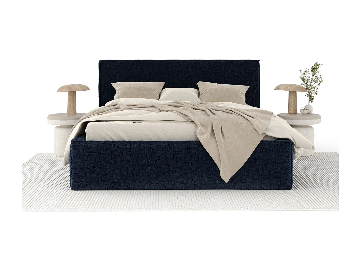 Polsterbett Lounge - 180 x 200 cm - Chenille-Stoff - marineblau