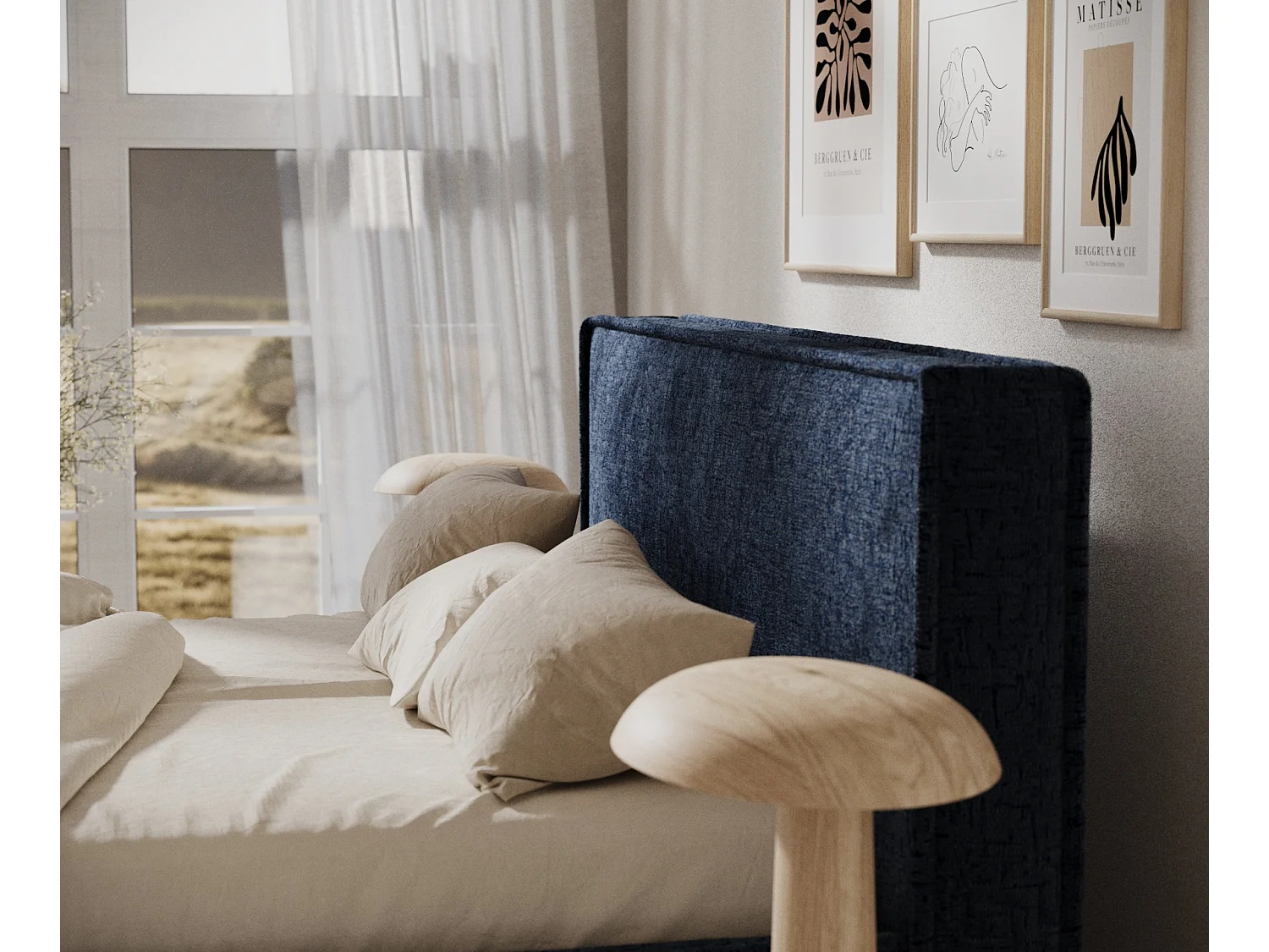 Gestoffeerd bed met hoofdbord - 180x200 cm - marineblauw - LOUNGE