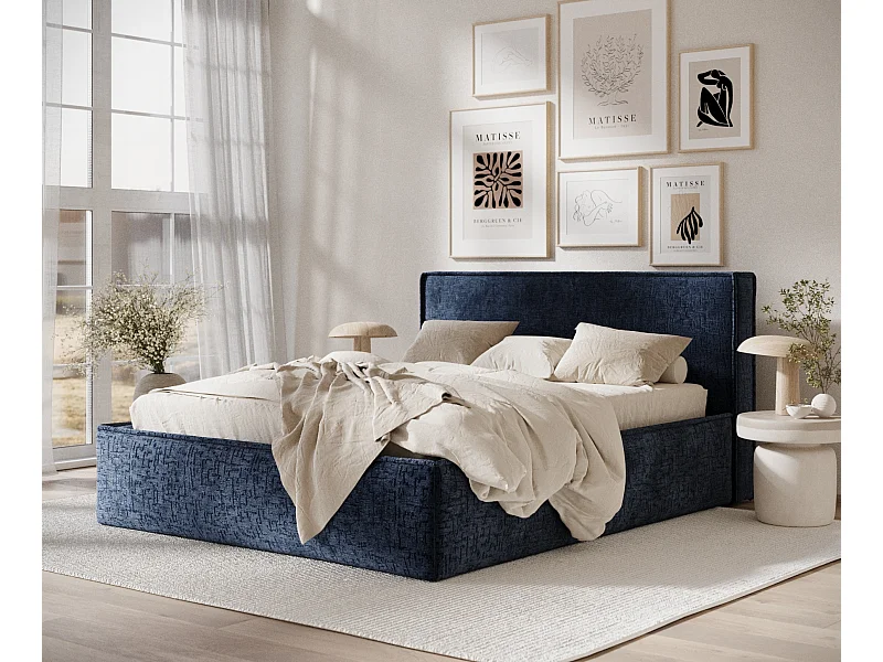 Polsterbett Lounge - 200 x 200 cm - Chenille-Stoff - marineblau