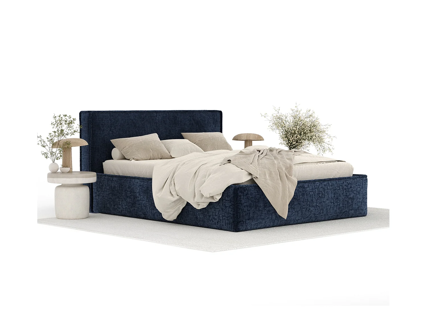 Polsterbett Lounge - 200 x 200 cm - Chenille-Stoff - marineblau