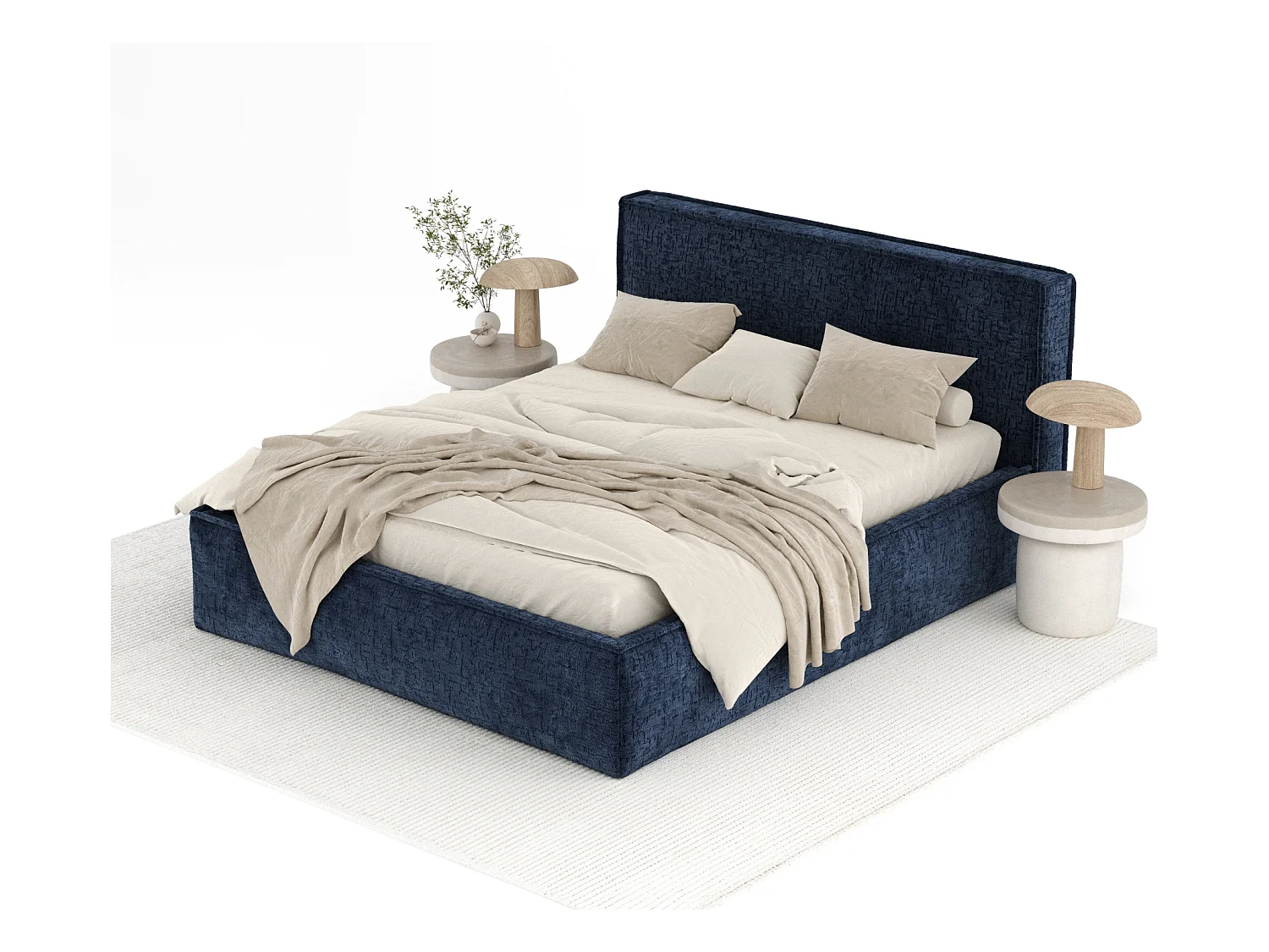Polsterbett Lounge - 200 x 200 cm - Chenille-Stoff - marineblau