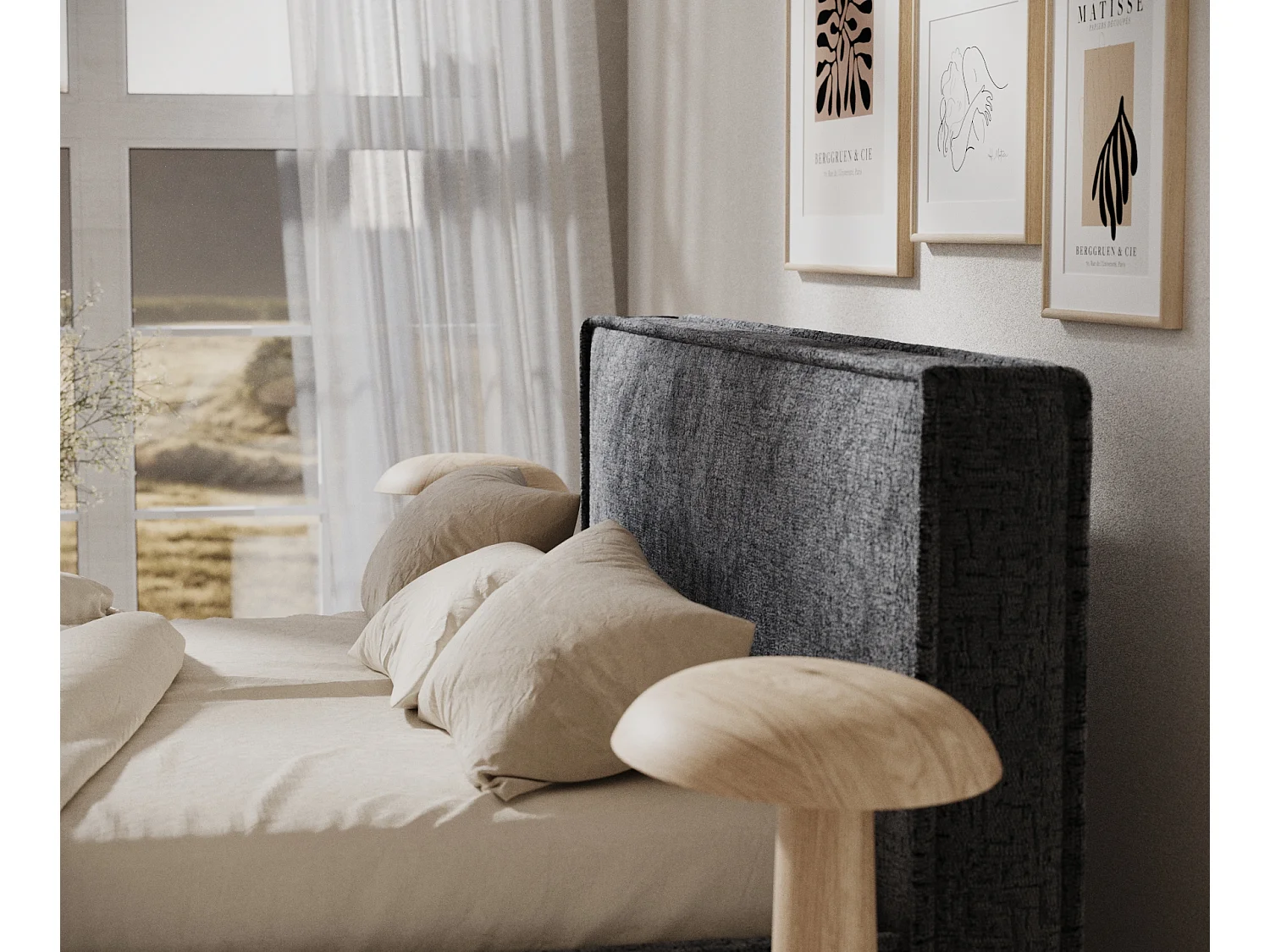 Gestoffeerd bed met hoofdbord - 180x200 cm - grafiet - LOUNGE