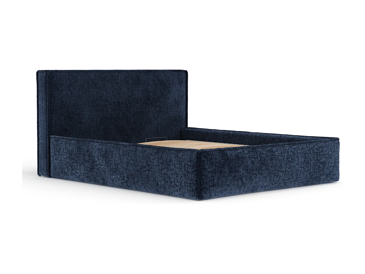 Lit coffre Lounge - 160 x 200 cm - chenille - bleu marine