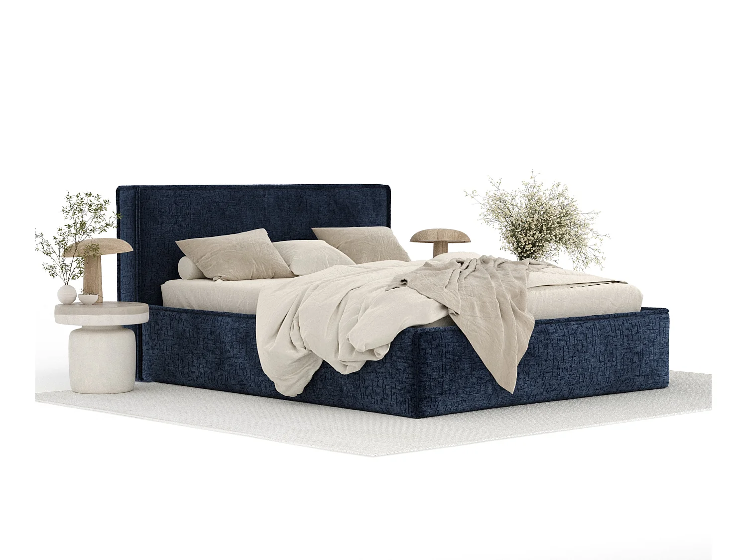 Lit coffre Lounge - 160 x 200 cm - chenille - bleu marine