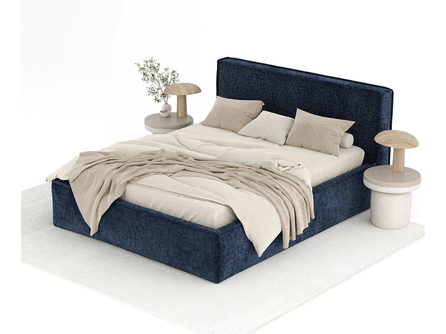 Lit coffre Lounge - 160 x 200 cm - chenille - bleu marine