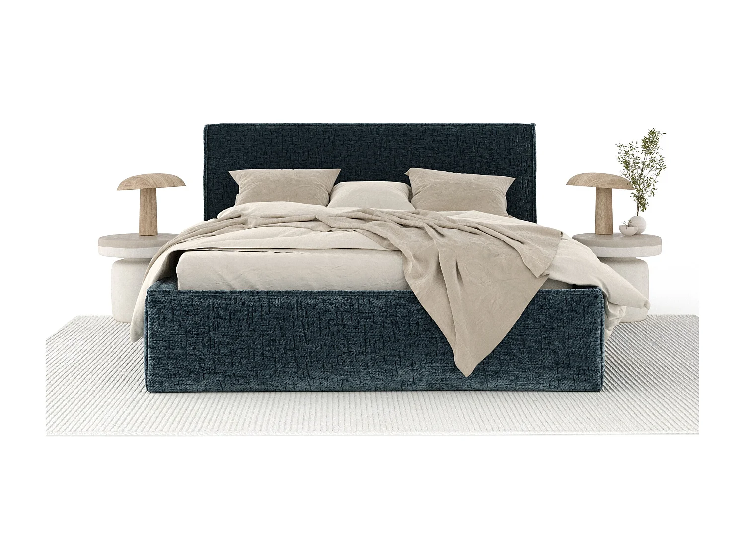 Polsterbett Lounge - 140 x 200 cm - Chenille-Stoff - blau