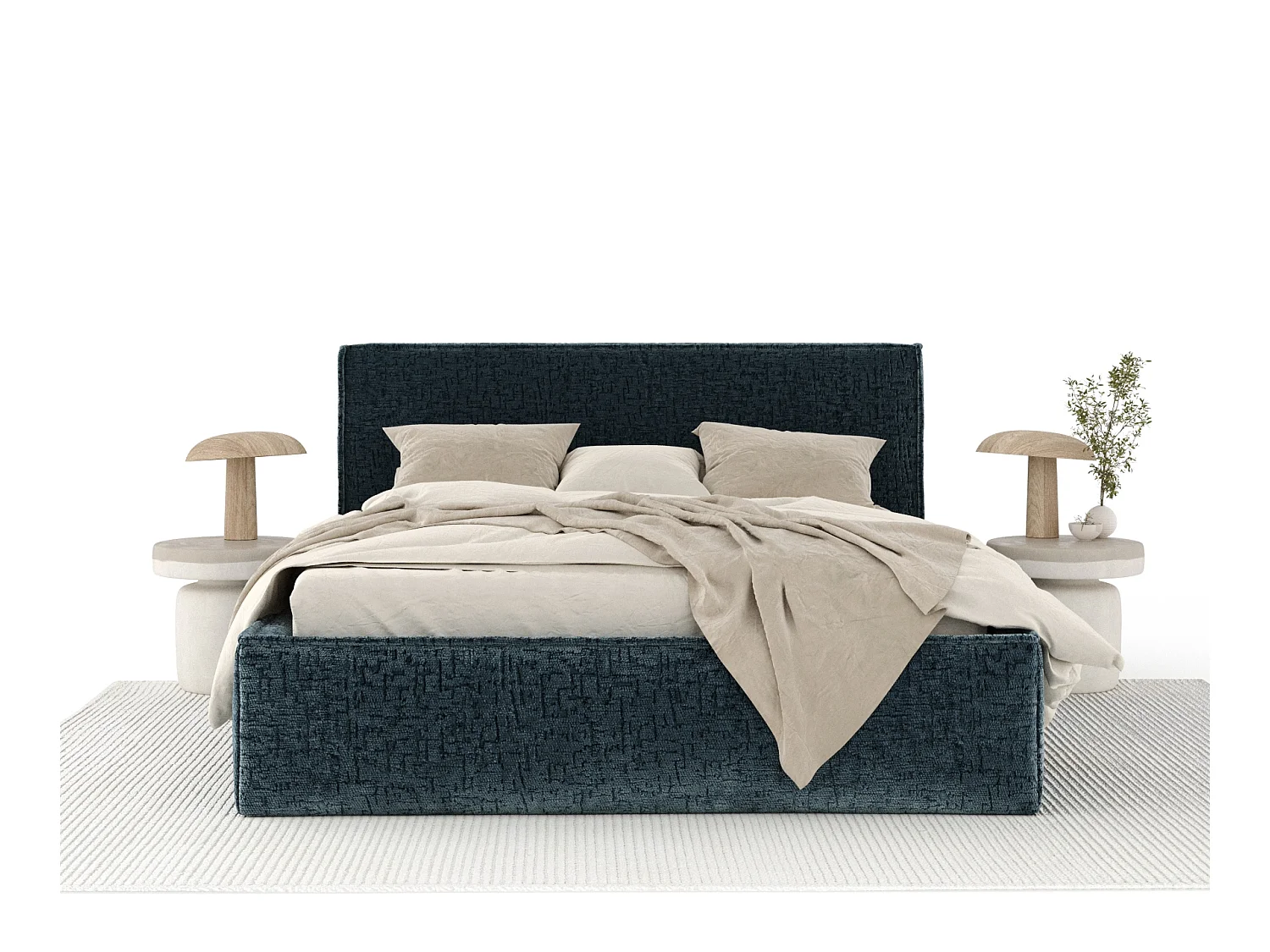 Gestoffeerd bed met hoofdbord - 180x200 cm - blauw - LOUNGE