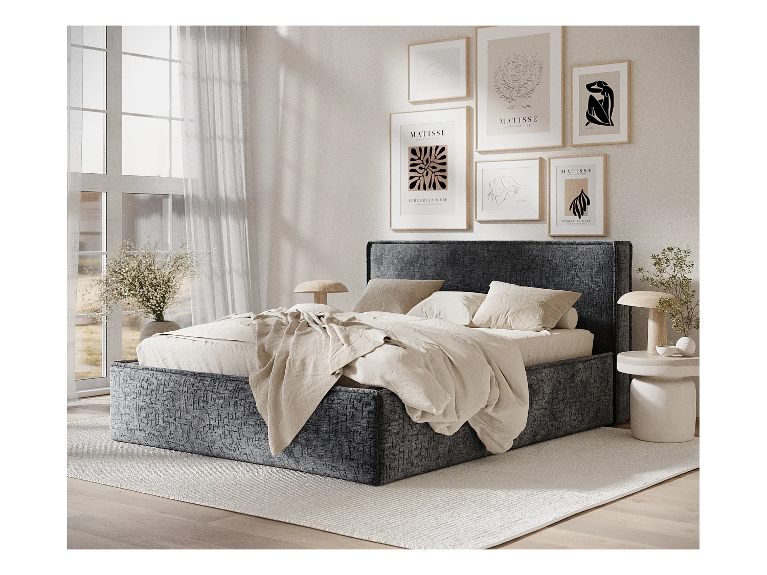 Lit coffre Lounge - 200 x 200 cm - chenille - anthracite