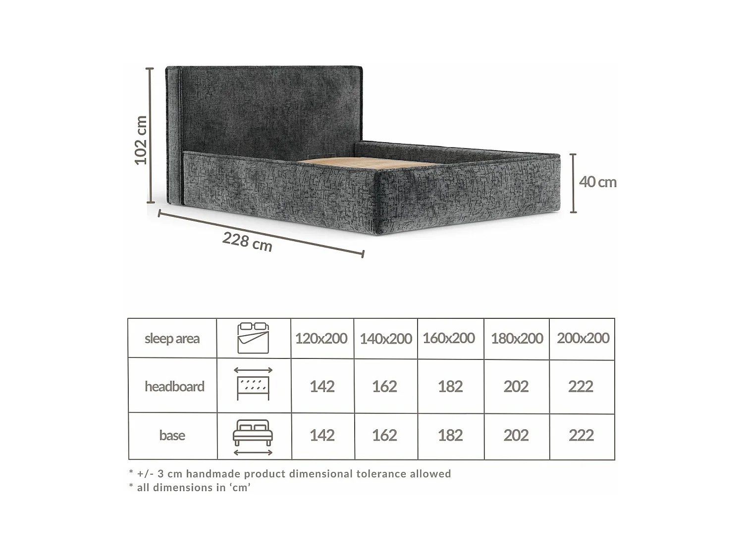 Polsterbett Lounge - 200 x 200 cm - Chenille-Stoff - anthrazit