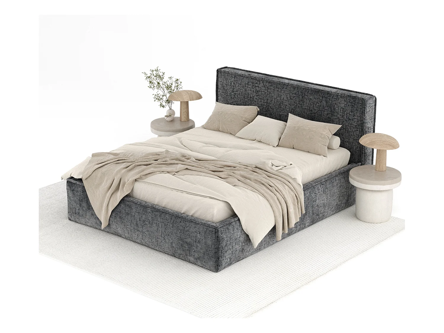 Polsterbett Lounge - 200 x 200 cm - Chenille-Stoff - anthrazit