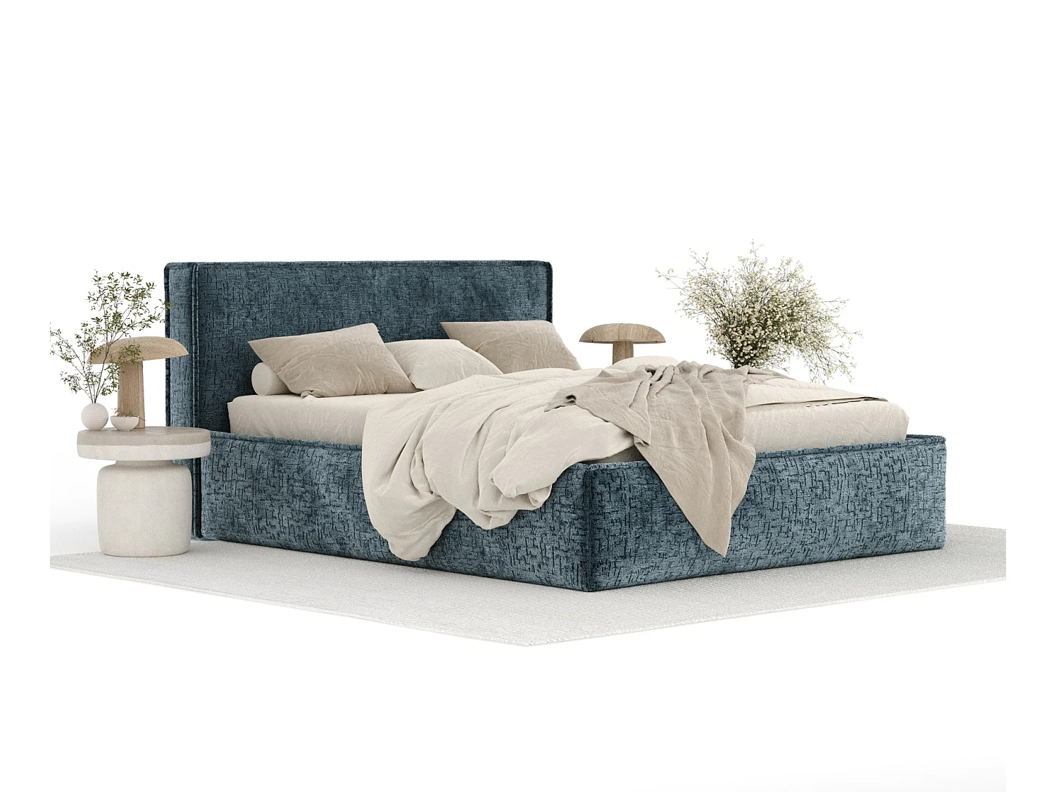 Gestoffeerd bed met hoofdbord - 140x200 cm - blauw - LOUNGE