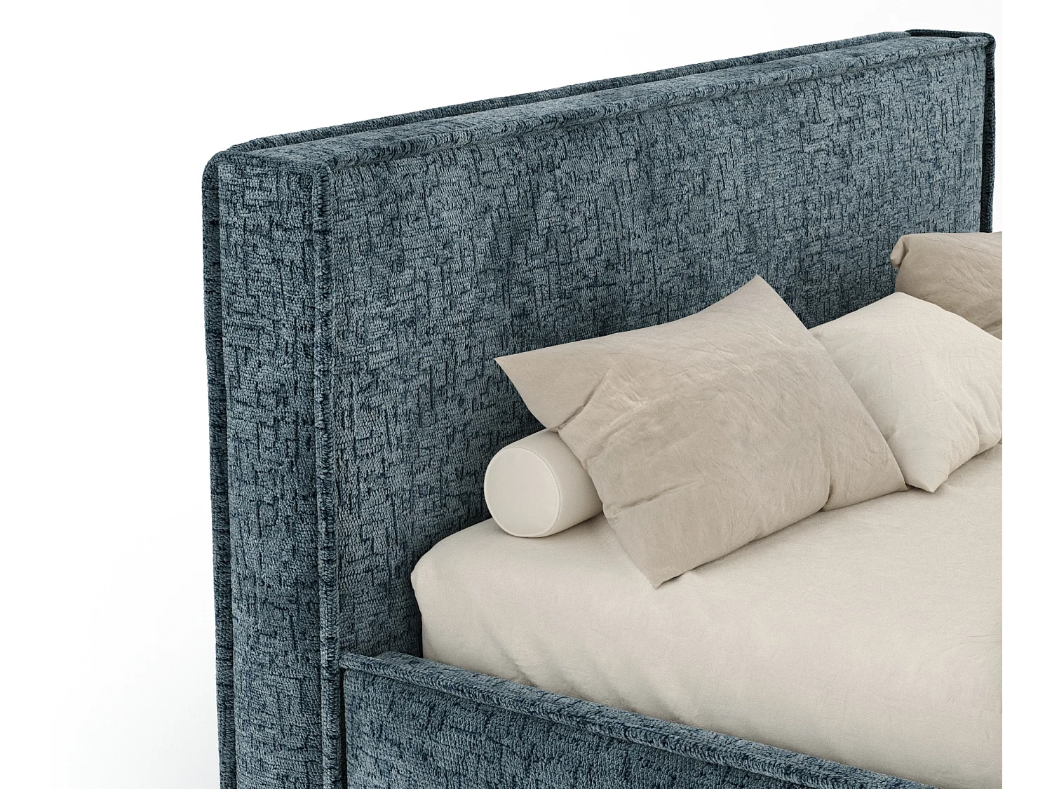 Gestoffeerd bed met hoofdbord - 140x200 cm - blauw - LOUNGE