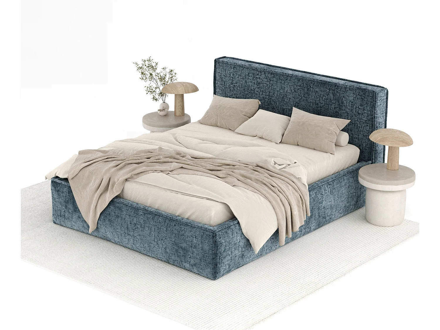 Gestoffeerd bed met hoofdbord - 140x200 cm - blauw - LOUNGE