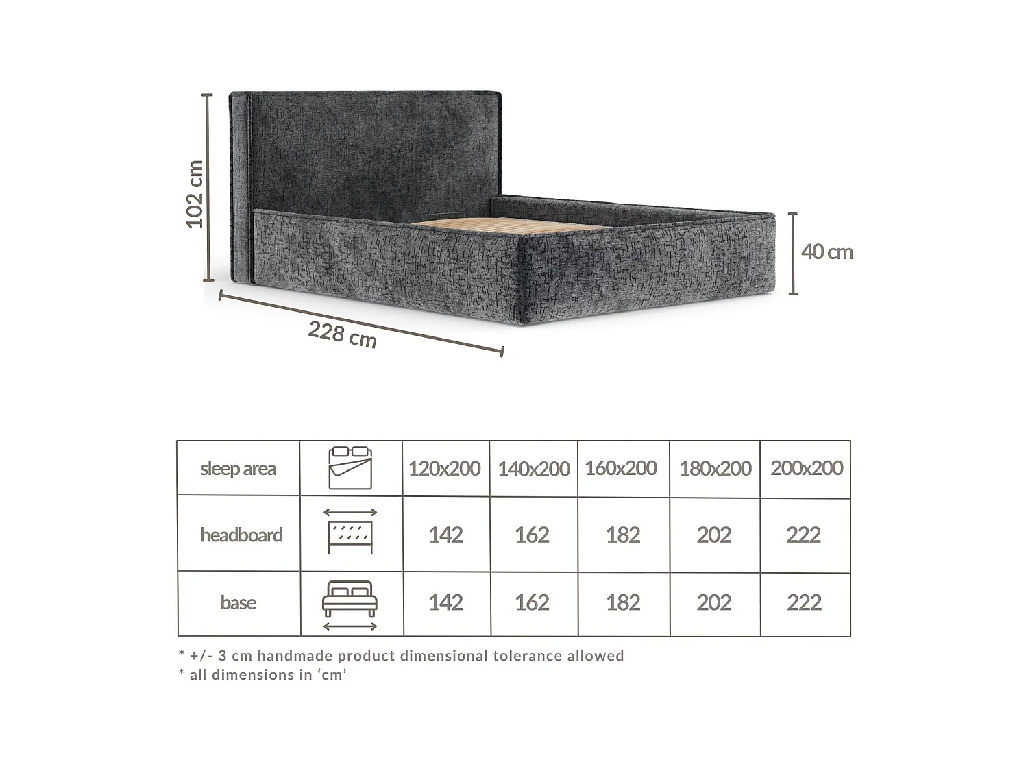 Polsterbett Lounge - 160 x 200 cm - Chenille-Stoff - anthrazit