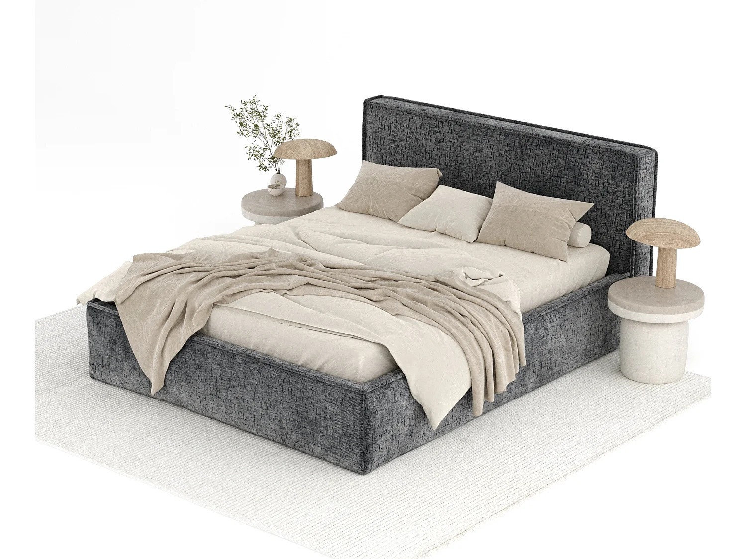 Gestoffeerd bed met hoofdbord - 160x200 cm - grafiet - LOUNGE
